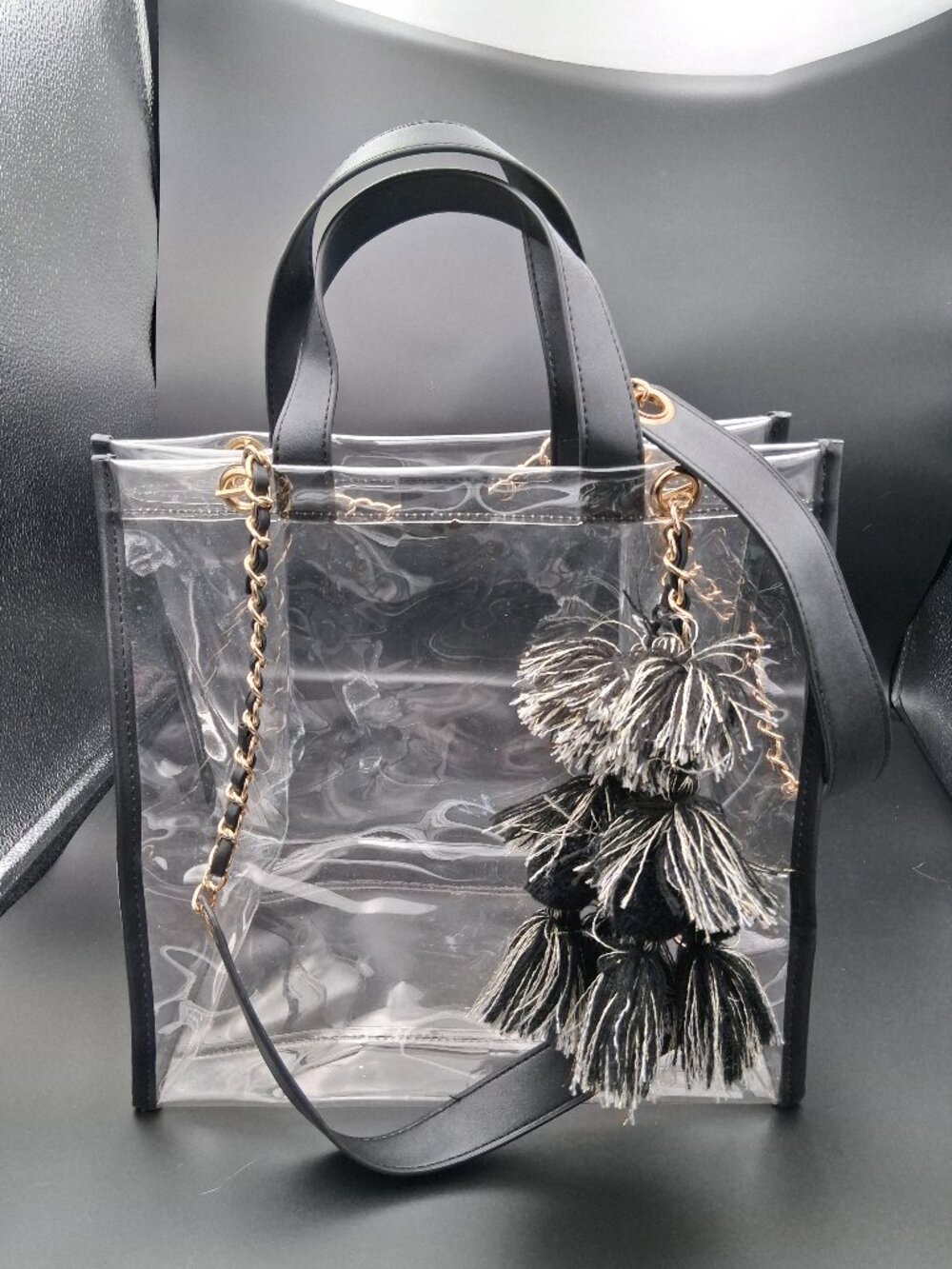 Sheer Gear clear stadium tote. Breeze through security! Detachable straps/tassel